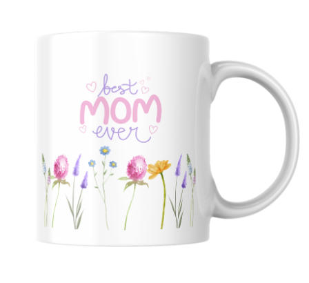 Floral Mother's Day mug mockup with Best Mom Ever flowers design