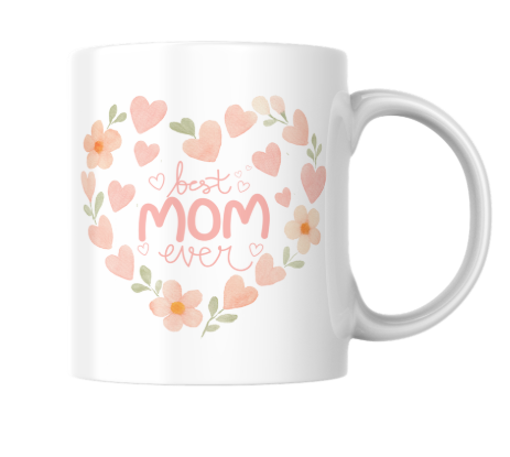 Heart Mother's Day mug mockup with Best Mom Ever heart design
